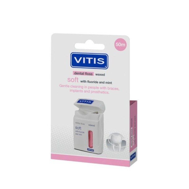 Vitis Floss soft waxed expanding fluor roze 50 meter (1 Stuks)