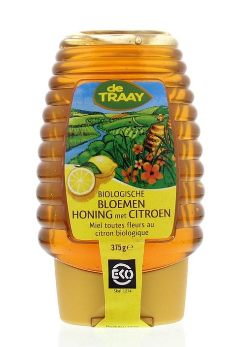 Traay Bloemenhoning met citroen knijpfles bio (365 Gram)