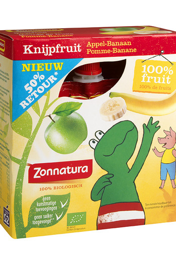 Zonnatura Knijpfruit appel/banaan kikker 85 gram (4 Stuks)