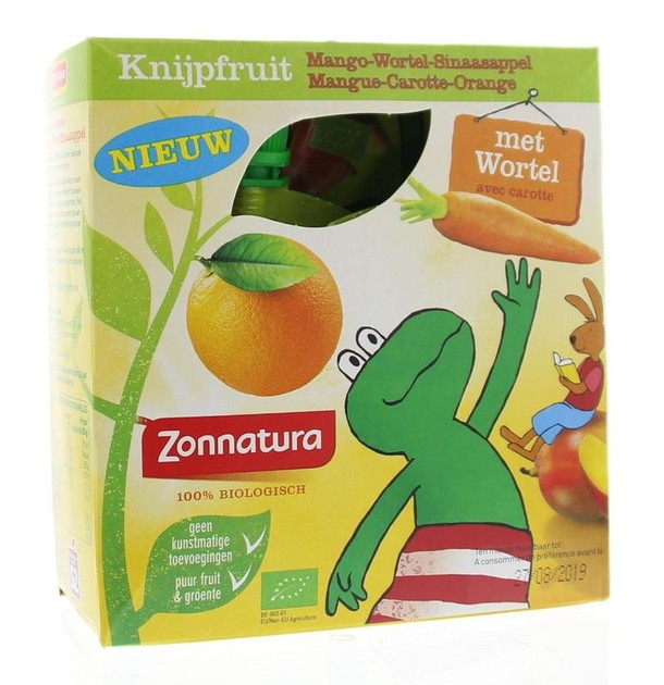 Zonnatura Knijpfruit groente mango/wortel/sinas bio (4 Stuks)