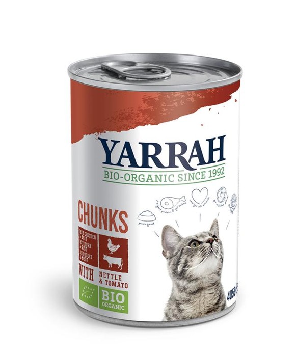 Yarrah Kattenvoer chunks met kip en rund bio (405 Gram)