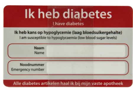 Zorgtotaal Diabetes noodkaart (10 Stuks)