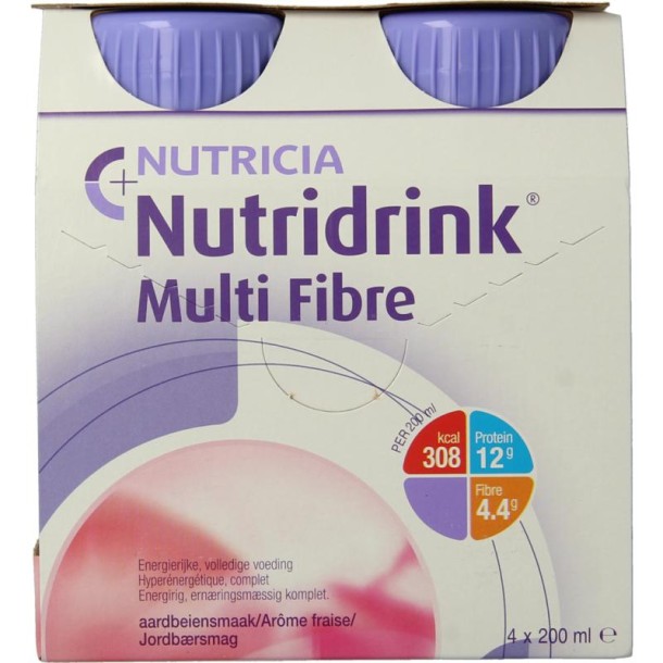 Nutridrink Multi fibre aardbei 200ml (4 Stuks)