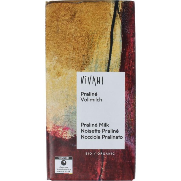 Vivani Chocolade melk praline nougat bio (100 Gram)