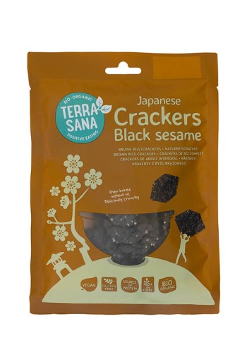 Terrasana Japanse bruine rijstcrackers zwarte sesam bio (60 Gram)