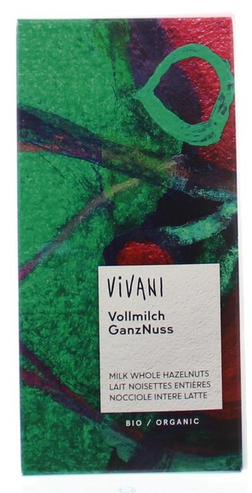 Vivani Chocolade melk met hele hazelnoten bio (100 Gram)