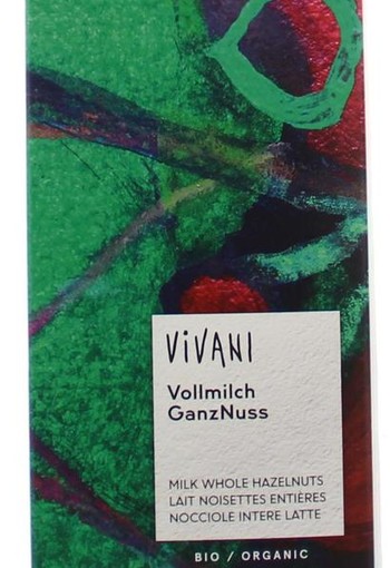 Vivani Chocolade melk met hele hazelnoten bio (100 Gram)