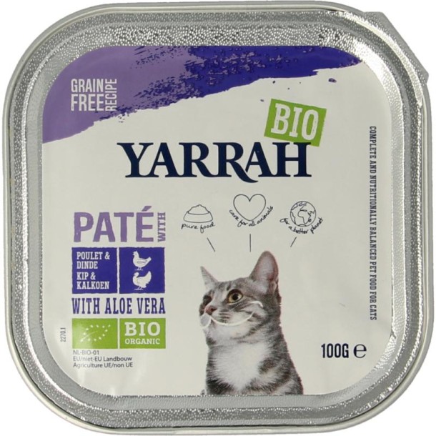 Yarrah Kattenvoer pate met kip kalkoen en aloe vera bio (100 Gram)