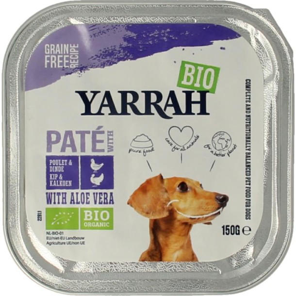 Yarrah Hondenvoer pate met kip en kalkoen bio (150 Gram)