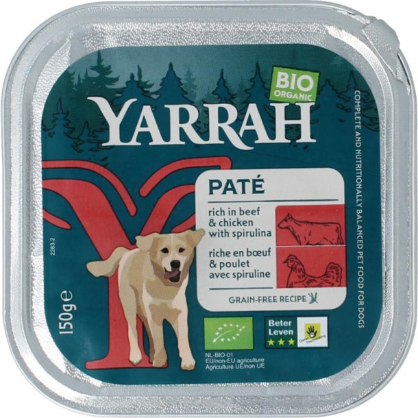 Yarrah Hondenvoer pate met rund en kip bio (150 Gram)