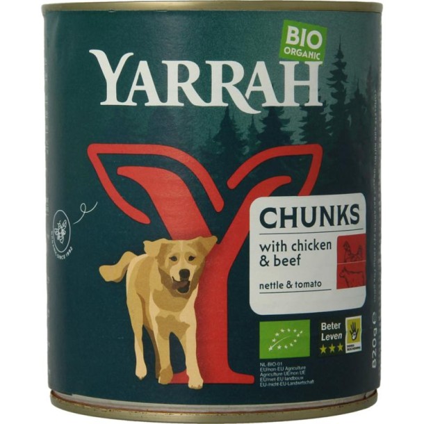 Yarrah Hond brok rund & kip in saus bio (820 Gram)