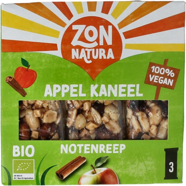 Zonnatura Noten appel kaneel reep 25 gram bio (3 Stuks)
