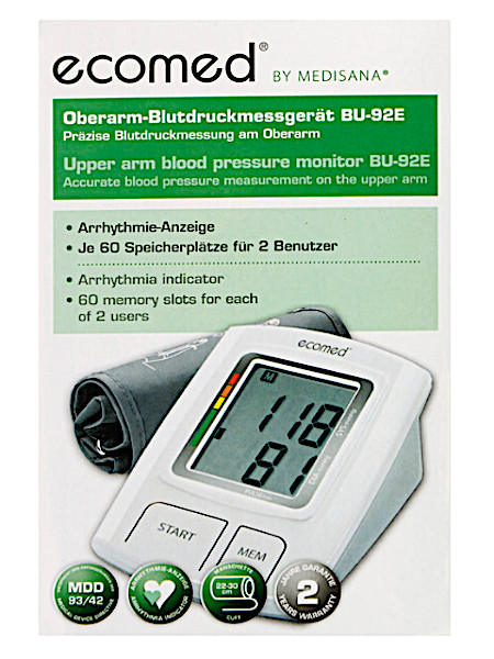 BLOEDDRUKMETER VOOR DE BOVENARM Medisana Ecomed bloeddrukmeter