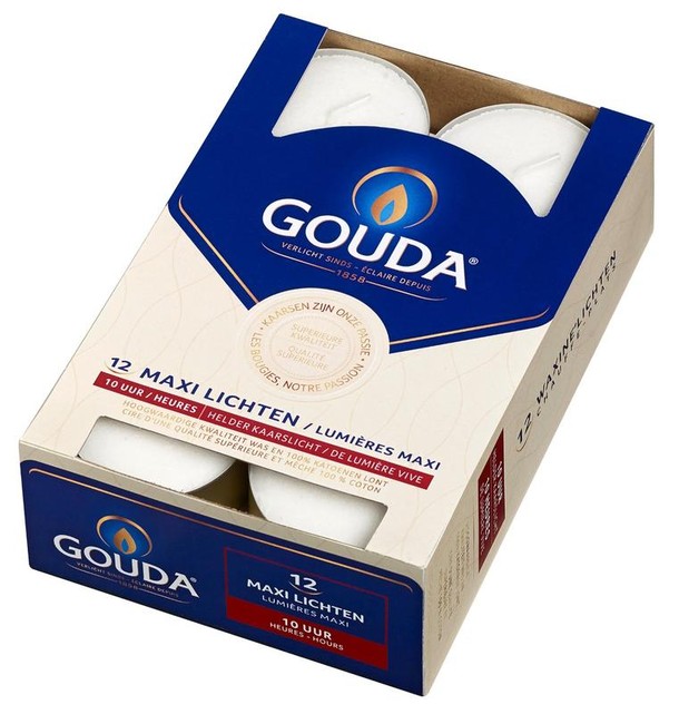 Gouda Maxi waxinelicht 10 uur wit (12 Stuks)