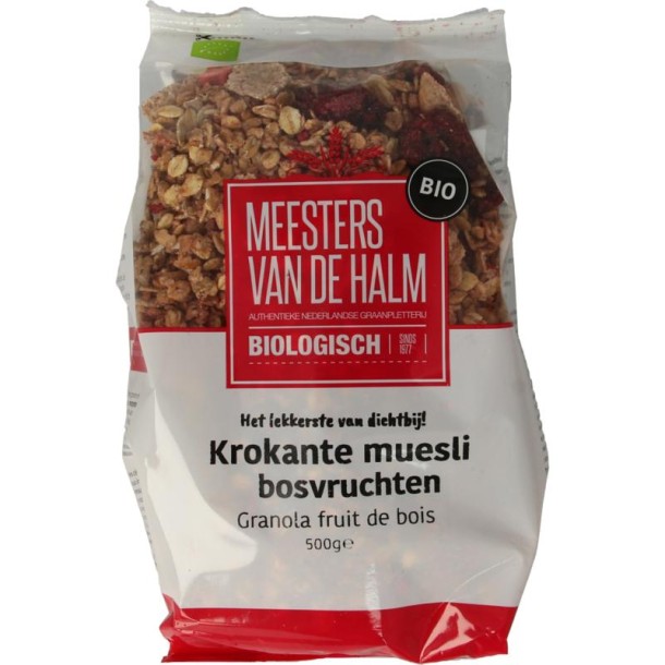 De Halm Muesli krokant bosvruchten bio (500 Gram)