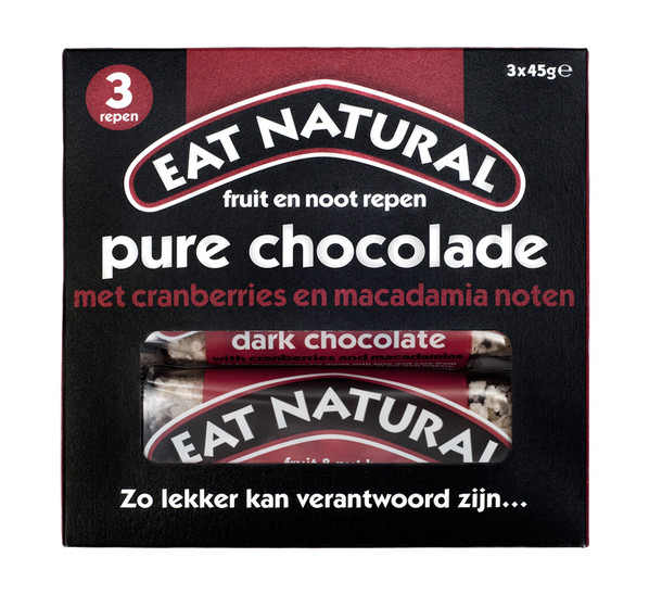 Eat Natural Pure chocolade cranberry macadamia 45 gram (3 Stuks)