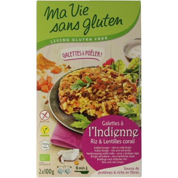 Ma Vie Sans Indiase rijstburgers 2 x 100g vegan glutenvrij bio (2 Stuks)