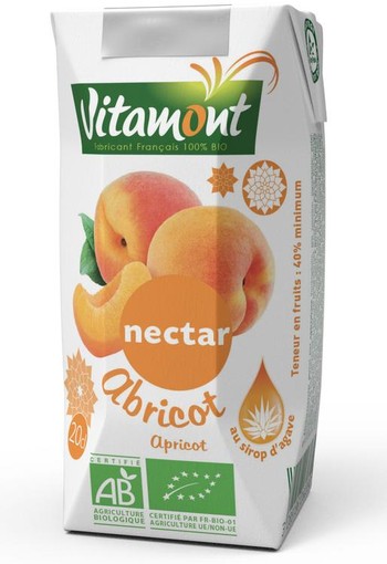 Vitamont Puur abrikozen nectar sap pak bio (200 Milliliter)