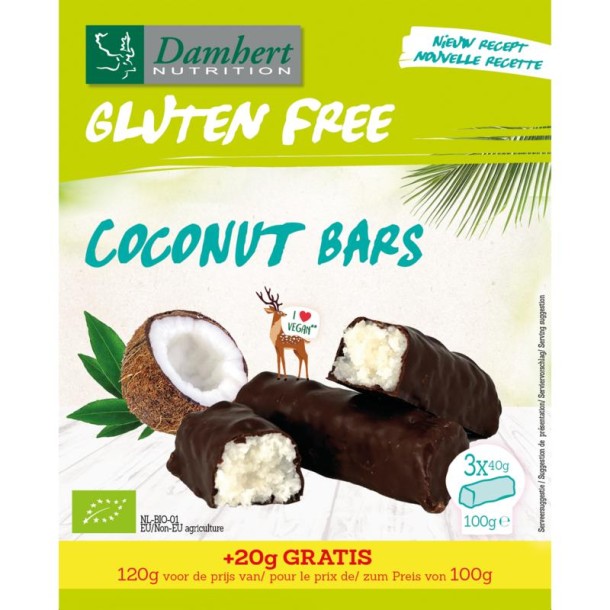Damhert Coconut bars glutenvrij bio (120 Gram)