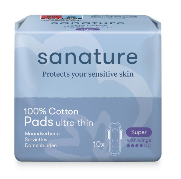 Sanature Maandverband super 100% katoen (10 Stuks)