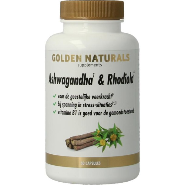Golden Naturals Ashwagandha & rhodiola (60 Vegetarische capsules)
