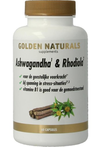 Golden Naturals Ashwagandha & rhodiola (60 Vegetarische capsules)