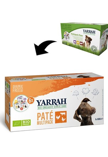 Yarrah Hondenvoer multipack pate kip rund kalkoen bio (150 Gram)