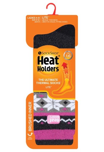 Heat Holders Ladies socks lite fairisle maat 4-8 rivington blac (1 Paar)