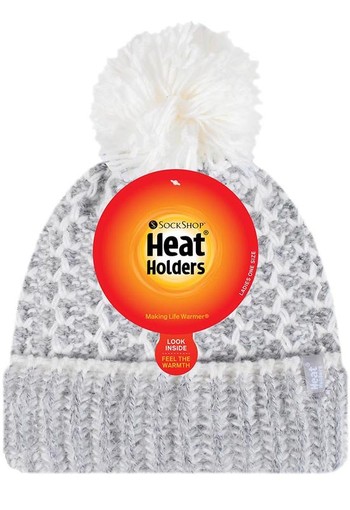 Heat Holders Ladies feathered knit pom pom hat lund grey/cream (1 Stuks)