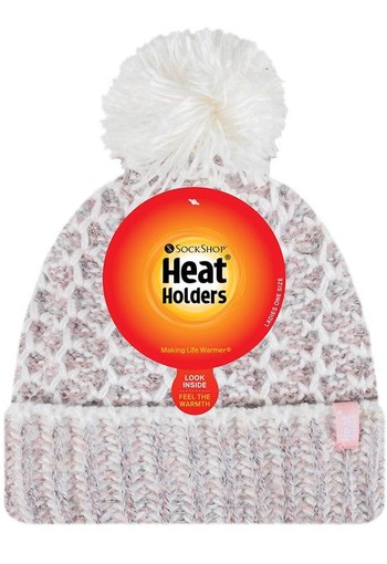 Heat Holders Ladies feathered knit pom pom hat lund coral/cream (1 Stuks)