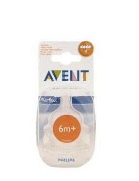 Avent Speen Silicone Snel 4 Gaatjes 6m+ 2st