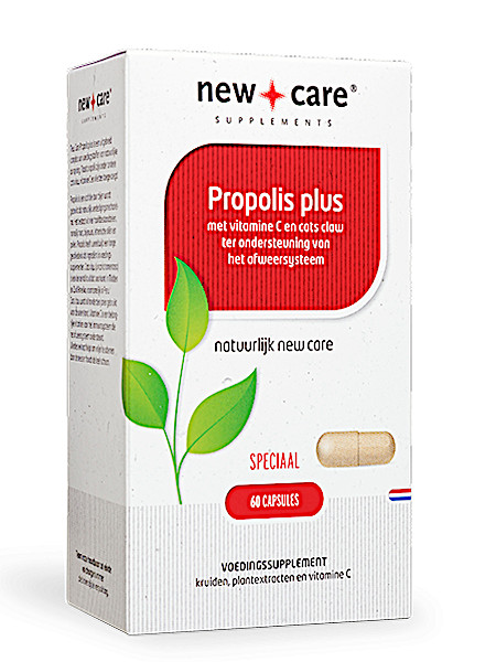 New Care Propolis plus met vitamine C en cats claw ter ondersteuning van het afweersysteem Inhoud  60 capsules