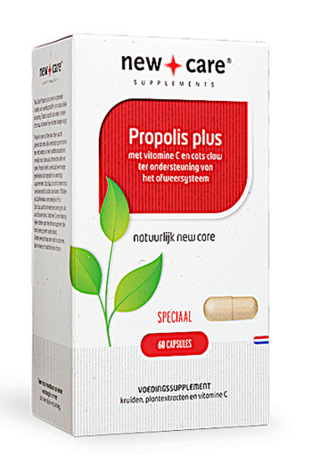 New Care Propolis plus met vitamine C en cats claw ter ondersteuning van het afweersysteem Inhoud  60 capsules
