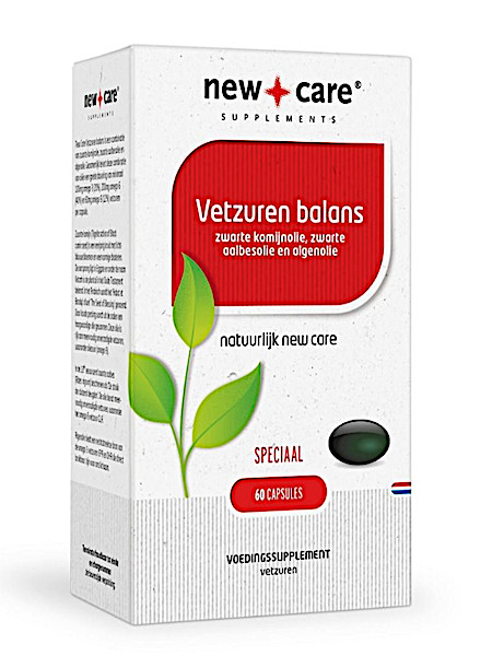 New Care Vetzuren balans zwarte komijnolie, zwarte aalbesolie en algenolie Inhoud  60 capsules