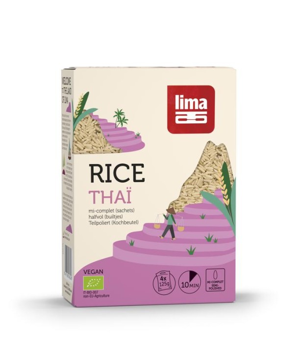 Lima Rijst thai halfvol builtjes 4 x 125 gram bio (500 Gram)