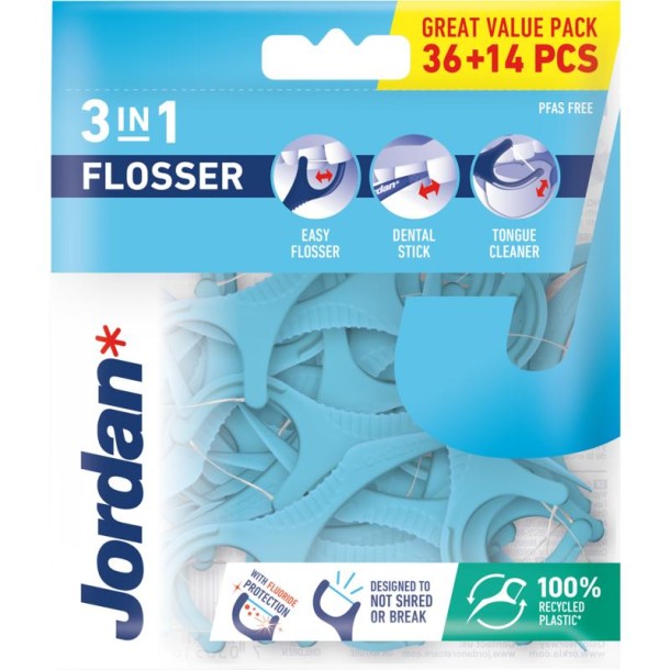 Jordan Flosser 3-in-1 36stuks+14 stuks gratis (50 Stuks)