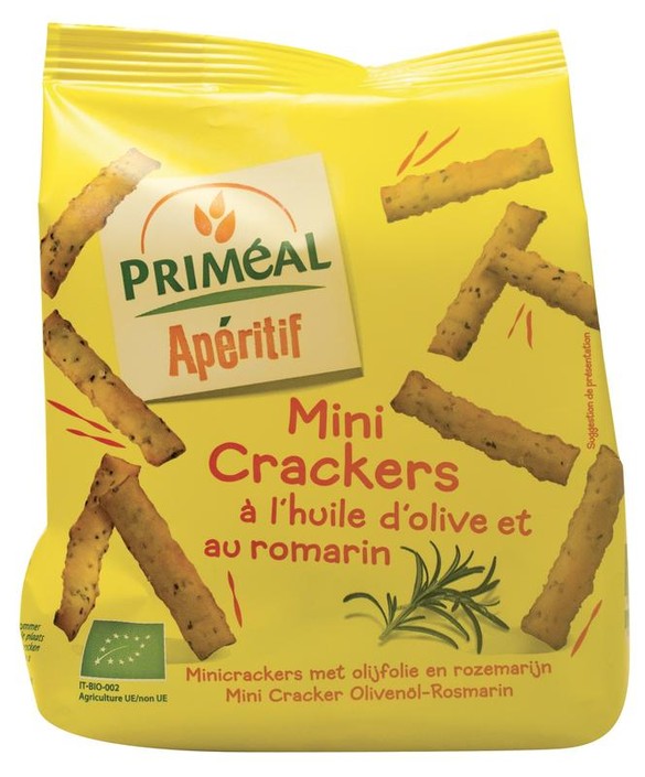 Primeal Aperitive mini crackers olijf rozemarijn bio (100 Gram)