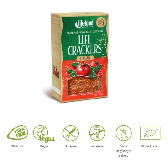 Lifefood Life crackers Italiaans raw bio (90 Gram)