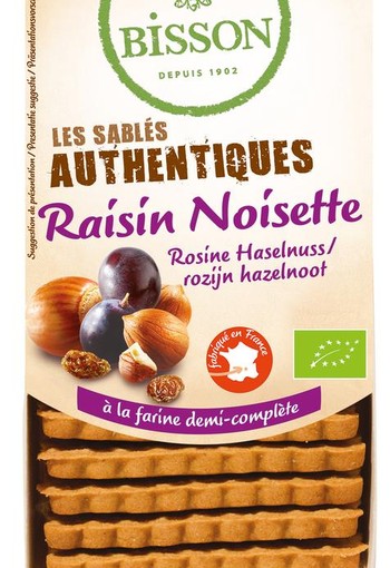 Bisson Authentieke zandkoekjes met hazelnoot/rozijnen bio (175 Gram)