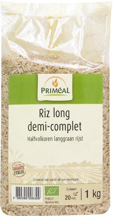 Primeal Halfvolkoren langgraan rijst bio (1 Kilogram)