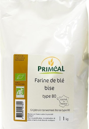 Primeal Grijsbruin tarwemeel borsa 80 bio (1 Kilogram)