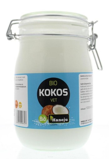 Hanoju Kokosolie geurloos beugelglas bio (1 Liter)