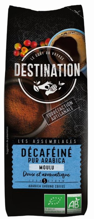 Destination Koffie decaf puur arabica gemalen bio (250 Gram)