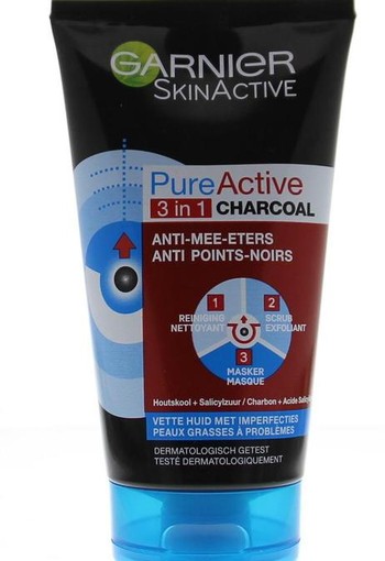 Garnier SkinActive pure active 3-in-1 charcoal reiniging (150 Milliliter)