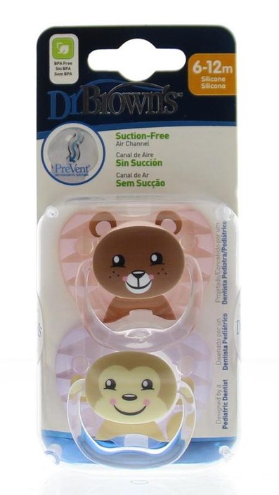 Dr Brown's Fopspeen prevent animal fase 2 assorti (2 Stuks)