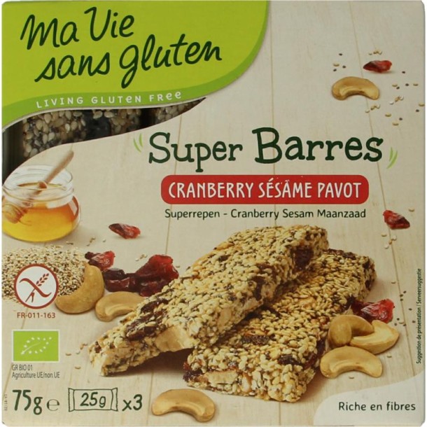 Ma Vie Sans Super repen sesam & cranberry glutenvrij bio (75 Gram)