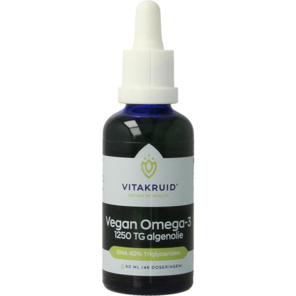 Vitakruid Vegan Omega 3 algenolie 1250 tryglyceriden 500 DHA (50 Milliliter)