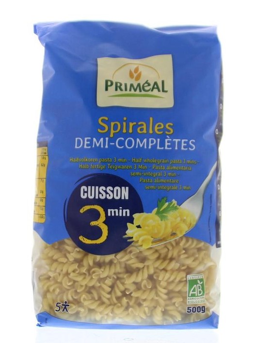 Primeal Halfvolkoren spiralen snelkook 3 minuten bio (500 Gram)