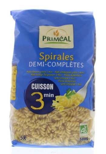 Primeal Halfvolkoren spiralen snelkook 3 minuten bio (500 Gram)