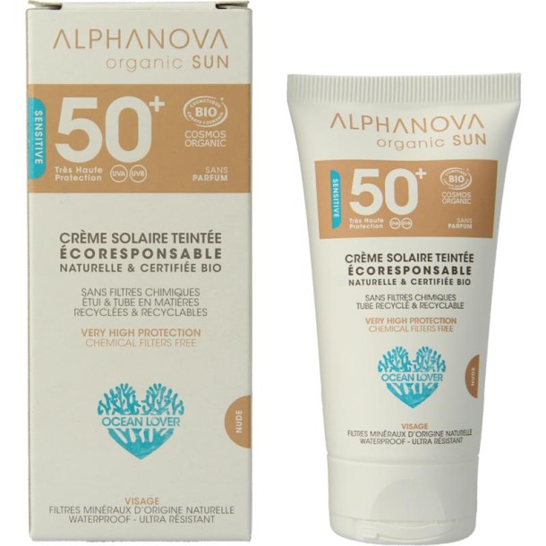 Alphanova Sun Sun getinte zonnebrand tegen zonne allergie SPF50 (50 Gram)